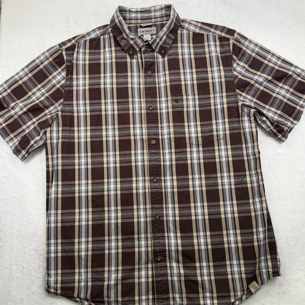 Carhartt Shirt Mens Large Relaxed Fit Plaid Short Sleeve Button Up Workwear